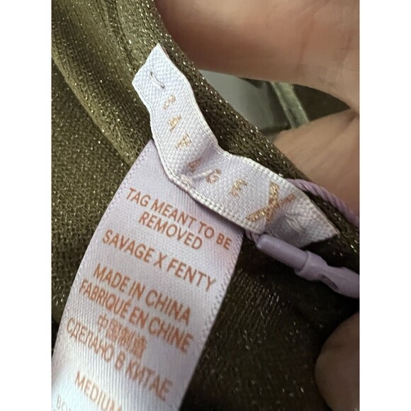 Savage X Fenty Bodysuit Green Shine Strapy Teddy Thong Mock Neck Size M - Picture 7 of 9